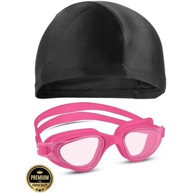 Resim Swimmer Pro Buğu Yapmaz Antifog Yüzücü Gözlüğü Bone Set Uv Korumalı Yüzme Havuz Deniz Gözlük Pembe Pembe 