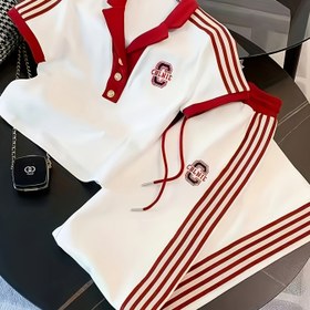 Resim Sportif Kısa Kollu Tişört ve Geniş Paça Pantolon Takımı, Yeni Yaz 2025, Gençlik İki Parçalı Kıyafet (Nian Nian) 