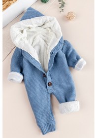 Resim Babymod Triko Örme Welsoft Astarlı Kapüşonlu Kışlık Bebek Tulum mavi 