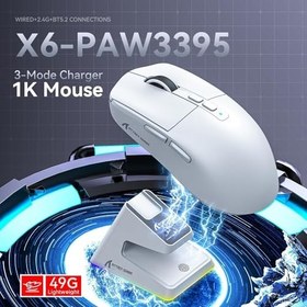 Resim ATTACK SHARK X6 49g Süper Hafif Kablosuz Gaming Mouse - Manyetik Şarj İstasyonlu, PixArt PAW3395 Sensör, 26000 DPI, BT/2.4G/Kablolu Üçlü Mod, Windows 11 Uyumlu - White 