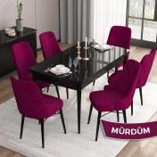 Resim Canisa Concept Iza Serisi,80 X 132 cm Mdf Açılabilir Siyah Mermer Desen Mutfak Masa Takımı, 6 Sandalye 