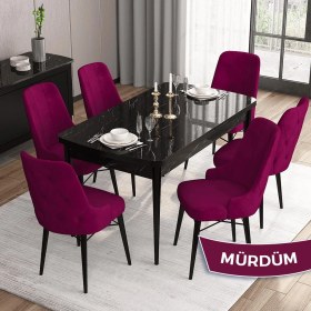 Resim Canisa Concept Iza Serisi,80 X 132 cm Mdf Açılabilir Siyah Mermer Desen Mutfak Masa Takımı, 6 Sandalye 