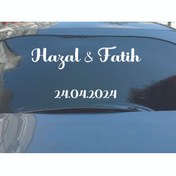 Resim Kıvırcıkyoga Gelin Arabası Sticker Dekoratif Isim Ve Tarih Yazılı Özel Etiket 