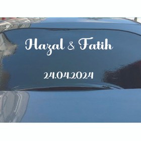 Resim Kıvırcıkyoga Gelin Arabası Sticker Dekoratif Isim Ve Tarih Yazılı Özel Etiket 