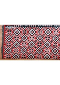 Resim Makine Dokuması Baklava Desenli 3 Mekik Kırmızı Kalın Kilim 