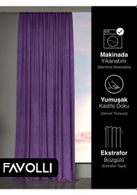 Resim Kadife Dokulu Menekşe Moru Ada Fon Perde Ekstrafor Büzgülü Dream Series Menekşe Moru 