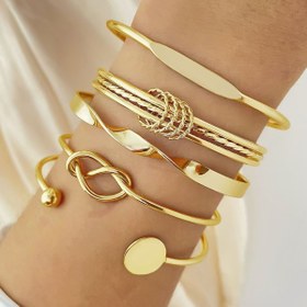 Resim Retro Moda Minimalist Düzensiz Açık Ayarlanabilir Yeni Nesil Bileklik Seti, 5 Parça, Kadınlar İçin Geniş Şık Zarif Takılar, Çekici Taşlı Günlük ve Parti Mankenlerine Uygun El yapımı Dayaklılığın Sembolü Kolye 