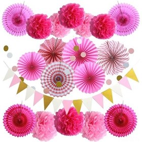 Resim Wezone Evlilik Parti Dekorasyon Seti: 20 Parça Fantezi Pompom, Fener, Bayrak Ve Gergi - Renkli Kombinasyon İle Parti, Düğün Ve Ev Dekorasyonu 