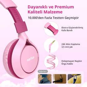 Resim EarFun S1 Katlanabilir Kablolu Kulaküstü Çocuk Kulaklık - Ayarlanabilir Kafa Bandı - Pembe (EarFun Türkiye Garantili) 