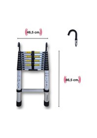 Resim Endokon 13 Basamak - 380 Cm. Kancalı Teleskopik Alüminyum Merdiven - I Tipi Uzayan Merdiven 