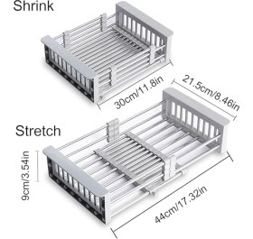 Resim CetKing Uzatılabilir Bulaşık Kurutma Rafı, Lavabo Üzerinde Paslanmaz Çelik Bulaşık Süzgeci, Ayarlanabilir Kollu Bulaşık Süzgeci, Lavaboda Veya Tezgahta Bulaşıklık 