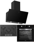 Resim Silverline Siyah Ankastre Set (CS5801E7B01 Ocak/S2-BO6502B02 Fırın/3457 Soho Davlumbaz) 