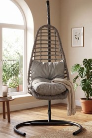 Resim KalyonHome Relax Rattan Tek Kişilik Ayak Uzatmalı Balkon Bahçe Salıncağı 