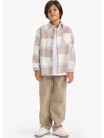 Resim Defacto Erkek Çocuk Overshirt Fit Polo Yaka Ekose Desenli Flanel Uzun Kollu Gömlek G4505a825cwbg268 Bej-bg268 