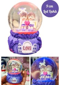 Resim Aşkımsın Sevgili Çift Temalı Mor Love Led Işıklı Kar Küresi 9 Cm 