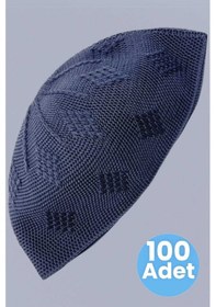 Resim Tezzgelsin 100'lü Dokuma Örgü Desenli Takke Kaliteli Namaz Takkesi Lacivert 