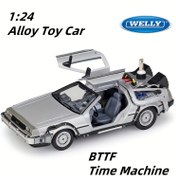 Resim Alaşım Oyuncak Araba WELLY 1:24 BTTF Zaman Makinesi Spor Araba Modeli Yetişkin Klasik Koleksiyonu Statik Sergi Süsü Erkek Oyuncak 