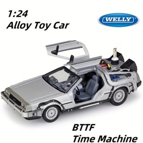 Resim Alaşım Oyuncak Araba WELLY 1:24 BTTF Zaman Makinesi Spor Araba Modeli Yetişkin Klasik Koleksiyonu Statik Sergi Süsü Erkek Oyuncak 