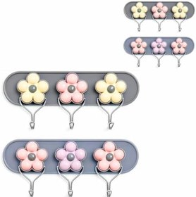 Resim Çiçek Tasarımlı Duvar Askısı, 3’lü Metal Kanca Seti, Dekoratif Renkli Kapı ve Duvar Askısı, Mutfak, Banyo, Yatak Odası İçin Organizer Askı, 