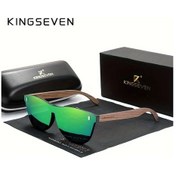 Resim Xuweiwei Kingseven Benzersiz Tasarim Vintage Yesil Ceviz Agaci Gözlükleri Siyah Kare Çerçeve Ahşap Kollar Polarize Lens Altın 