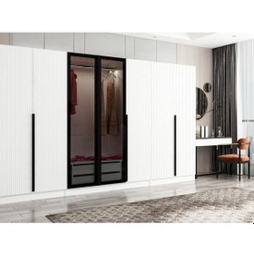 Resim Kale Plus 7 Mebran Kapaklı 2ç Dolap Beyaz Mebran Füme Cam 210cm Beyaz 