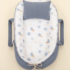 Resim Babynest ve Yastık- Çift Taraflı - Açık İndigo Petek - Mavi Güneş 