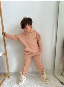 Resim Jolly Kids Erkek Çocuk Dino Nakışlı Kanguru Cepli Kapüşonlu Takım Somon 