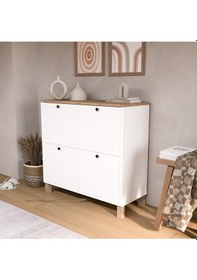 Resim Nord Ayakkabılık Çok Amaçlı Dolap 4 Kapaklı Ahşap Ayaklı Sepet-beyaz Nd1-sw Beyaz 