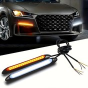 Resim 2 adet Araba LED Dekorasyon Işığı Başlatma Taraması Atmosfer Işık Izgara Ağ Akışkan Su Işık Kemeri İki Renkli Beyaz ve Sarı Çevre Işığı 