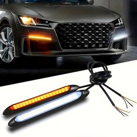 Resim 2 adet Araba LED Dekorasyon Işığı Başlatma Taraması Atmosfer Işık Izgara Ağ Akışkan Su Işık Kemeri İki Renkli Beyaz ve Sarı Çevre Işığı 