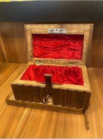 Resim Ahşap Sandık Dekoratif Ahşap Ceviz Oyma Anahtarlı Bilmeceli 