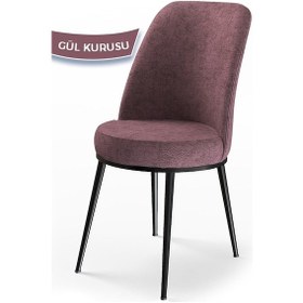 Resim Canisa Dexa Serisi, Üst Kalite Mutfak Sandalyesi, 6 Adet Gülkurusu Sandalye, Metal Siyah Iskeletli Pembe 