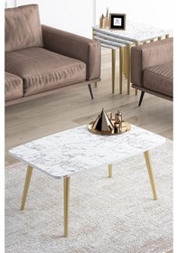 Resim Canisa Concept Telwe Serisi, Mdf 4'lü Zigon Sehpa Takımı Ve Orta Sehpa, Beyaz Mermer Desen, Gold Gürgen Ayak Sehpa Beyaz Mermer Desen Ayaklar Gold 