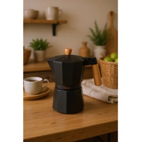 Resim PremiumPort Şık Siyah 9 Fincan Moka Pot, Kahve Keyfini Yüksekten Yaşayın 