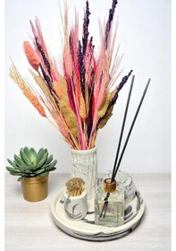 Resim Mermer Desenli Yuvarlak Tepsili Vazo Seti-kibritlik-tealıghtlık-vazo-oda Kokusu Beyaz - Siyah 