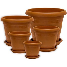 Resim Sağlam Plastik Klasik Toprak Saksı 5'Li Set Kahverengi 