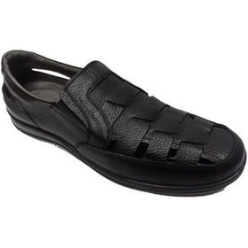 Resim Moda Ayakkabı 0454 Siyah Deri Erkek Sandalet 