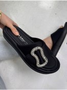 Resim Günlük Kadın Terlik Düşmez Taşlı Tokalı Yumuşak Dikişli Taban Hafif Yazlık Rahat Sandalet 033 Siyah 