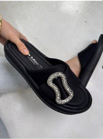 Resim Günlük Kadın Terlik Düşmez Taşlı Tokalı Yumuşak Dikişli Taban Hafif Yazlık Rahat Sandalet 033 Siyah 