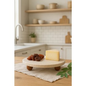 Resim Akayev Traverten 19 cm Ahşap Boncuk Ayaklı Sunumluk 