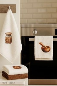 Resim 3 lü Kahve Baskılı%100 Pamuklu Mutfak Havlusu 30 x 50 Cm Kırmızı 