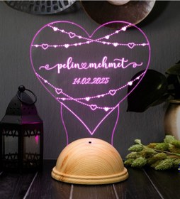 Resim Sevgiliye Özel İsimli Kalp Led Gece Lambası - 14 Şubat, Doğum Günü Ve Yıldönümü Hediyesi Eşe, Nişanlıya Romantik Hediye 