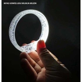 Resim Buğz Beyaz-Gümüş LED Işıklı Baskı Yapılabilen Pilli Bileklik Bilezik 