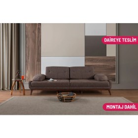 Resim Elsan Üçlü Kanepe Keten Kahve 