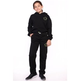 Resim Toontoy Kids Toontoy Kız Çocuk Kapüşonlu Baskılı Crop Takım Siyah 