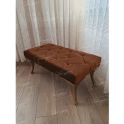 Resim AldaGelsin Kahve Kapitoneli Puf Bench - Gold Ayak 