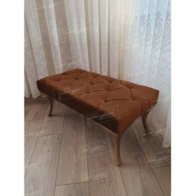 Resim AldaGelsin Kahve Kapitoneli Puf Bench - Gold Ayak 