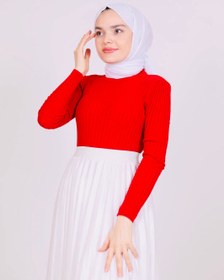 Resim Boğazlı Triko Badi Kırmızı - Standart 