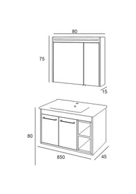Resim Denko Latte 85 Cm Mdf Sonoma Banyo Dolabı Alt Modül Ve Lavabo Çok Renkli 
