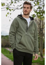 Resim Buratti Kanguru Cepli Fermuarlı Kapüşon Yaka Slim Fit Erkek Sweat 575707 Haki 